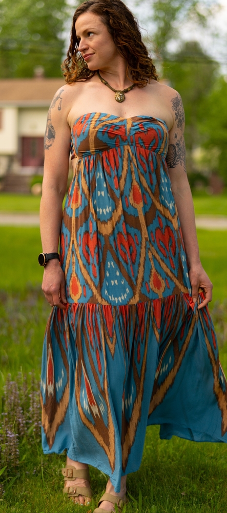 NWT Free People Blue tie-dye strapless maxi dress with open back